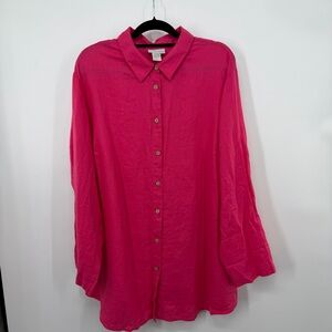Soft Surrounds Hot Pink 100% Linen Button Up Long Sleeve
